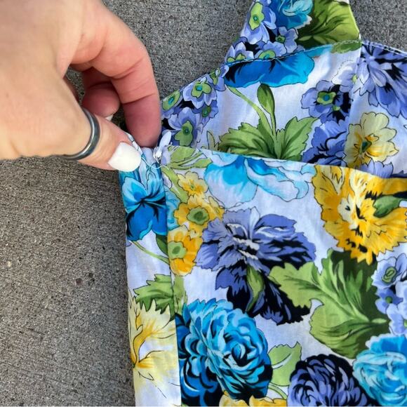 Ensnovo 50s Pinup Style Pansy Floral Garden Party Halter Tie Dress MEDIUM - Picture 4 of 7